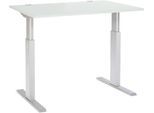 Schäfer Shop Select Schreibtisch ERGO-T, elektrisch höhenverstellbar, Rechteck, T-Fuß, B 1200 x T 800 x H 725-1185 mm, lichtgrau/weißaluminium