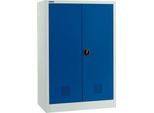 Schäfer Shop Select Umweltschrank, B 950 x T 500 x H 1585 mm, 2 Wannen à 18 Liter + WHG‑Wanne 11 Liter, lichtgrau/enzianblau