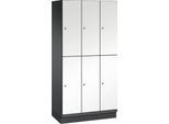 C+P Doppelstöckiger Spind Cambio, 3 Abteile, 6 Fächer, mit Sockel, B 900 x T 525 x H 1980 mm, schwarzgrau/weiß