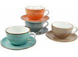 Cappuccinotasse CREATABLE "Kaffeetasse VINTAGE NATURE", bunt (terra, steingrau, blau, schlamm), 8 Stk., Porzellan, Trinkgefäße, Cappuccinotasse, Tassen Set, 4 Tassen, 4 Untertassen
