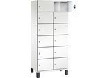 C+P Schließfachschrank Cambio, 2 Abteile, 12 Fächer, auf Füßen, B 800 x T 525 x H 1980 mm, verkehrsweiß/weiß