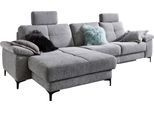 Ecksofa 3C CARINA "Burnaby bequem und modern, L-Form", silber, B:296cm H:87cm T:162cm, Chenille-Optik (59, 7% Polyester, 34, 4% Polyacryl, 5, 9% Viskose), Sofas, Ecksofa, 2 Kopfstützen, optional mit Schlaf- und motorischer Relaxfunktion