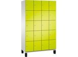 C+P Schließfachschrank Cambio, 4 Abteile, 20 Fächer, auf Füßen, B 1200 x T 525 x H 1980 mm, lichtgrau/clowngrün