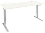 Schäfer Shop Genius Schreibtisch AERO FLEX, elektrisch höhenverstellbar, Rechteck, T-Fuß, B 1600 x T 800 x H 620-1280 mm, weiß/weißalu