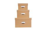 Exacompta OfficeByMe Aufbewahrungsboxen 3er Set Beige, A4+/A5++/A6++, FSC-Karton, plastikfrei, Etikettenhalter