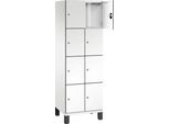 C+P Schließfachschrank Cambio, 2 Abteile, 8 Fächer, auf Füßen, B 600 x T 525 x H 1980 mm, verkehrsweiß/weiß
