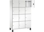 C+P Schließfachschrank Cambio, 3 Abteile, 12 Fächer, auf Füßen, B 1200 x T 525 x H 1980 mm, verkehrsweiß/weiß