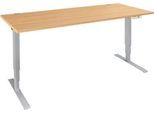 Schäfer Shop Genius Schreibtisch AERO FLEX, elektrisch höhenverstellbar, Rechteck, T-Fuß, B 1600 x T 800 x H 620-1280 mm, Buche/weißalu