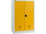 Schäfer Shop Select Umweltschrank, B 950 x T 500 x H 1585 mm, 2 Wannen à 18 Liter + WHG‑Wanne 11 Liter, lichtgrau/goldgelb