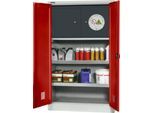 Schäfer Shop Select Gefahrstoffschrank, B 950 x T 500 x H 1585 mm, 2 Wannen inkl. WHG‑Wanne 11 Liter, Sicherheitsfach Typ 30, lichtgrau/rubinrot