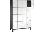 C+P Schließfachschrank Cambio, 4 Abteile, 16 Fächer, auf Füßen, B 1200 x T 525 x H 1980 mm, schwarzgrau/weiß