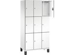 C+P Schließfachschrank Cambio, 3 Abteile, 9 Fächer, auf Füßen, B 900 x T 525 x H 1980 mm, verkehrsweiß/weiß
