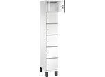 C+P Schließfachschrank Cambio, 1 Abteil, 6 Fächer, auf Füßen, B 300 x T 525 x H 1980 mm, verkehrsweiß/weiß