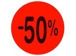 Preisetiketten METO®, für die händische Preisauszeichnung, Aufdruck „-50 %“, permanenthaftend, rund, Ø 40 mm, FSC®-Papier, rot, 1 Rolle mit 1000 Stück