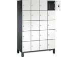 C+P Schließfachschrank Cambio, 4 Abteile, 20 Fächer, auf Füßen, B 1200 x T 525 x H 1980 mm, schwarzgrau/weiß