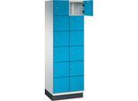 C+P Schließfachschrank Cambio, 2 Abteile, 12 Fächer, mit Sockel, B 600 x T 525 x H 1980 mm, lichtgrau/lichtblau