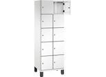 C+P Schließfachschrank Cambio, 2 Abteile, 10 Fächer, auf Füßen, B 600 x T 525 x H 1980 mm, verkehrsweiß