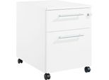 Schäfer Shop Pure Rollcontainer 36, 2 Schubladen, mit extra hohem Stauraumfach, eckige Metallgriffe, abschließbar, weiß/weiß