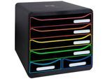 Exacompta BIG BOX MAXI Black Office Schwarz/Harlekin, 6 offene Schubladen (4 groß/2 klein) A4/A4+, leise, 25 Jahre