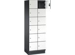 C+P Schließfachschrank Cambio, 2 Abteile, 12 Fächer, mit Sockel, B 600 x T 525 x H 1980 mm, schwarzgrau/weiß