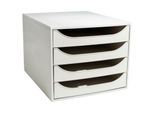 Exacompta ECOBOX Schubladenbox 4 Schübe Grau, A4/A4+, offene Front, leise, Sicherheitsstopp