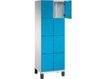 C+P Schließfachschrank Cambio, 2 Abteile, 8 Fächer, auf Füßen, B 600 x T 525 x H 1980 mm, lichtgrau/lichtblau
