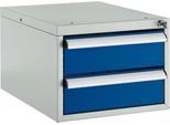 Schäfer Shop Pure Schubladenblock 411, für Arbeitstische AST31, links/rechts montierbar, 2 Schübe, abschließbar, bis 50 kg, Stahl, lichtgrau/enzianblau