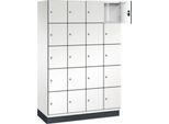C+P Schließfachschrank Cambio, 4 Abteile, 20 Fächer, mit Sockel, B 1200 x T 525 x H 1980 mm, verkehrsweiß/weiß