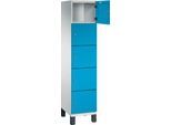 C+P Schließfachschrank Cambio, 1 Abteil, 5 Fächer, auf Füßen, B 400 x T 525 x H 1980 mm, lichtgrau/lichtblau