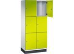 C+P Schließfachschrank Cambio, 2 Abteile, 6 Fächer, mit Sockel, B 800 x T 525 x H 1980 mm, lichtgrau/clowngrün