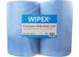WIPEX Basic-Line Putzpapier, 2-lagig, perforiert, hohe Saugfähigkeit, 100 % Zellstoff, blau, 2 Rollen mit jeweils 500 Tüchern