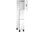 C+P Schließfachschrank Cambio, 1 Abteil, 3 Fächer, auf Füßen, B 300 x T 525 x H 1980 mm, verkehrsweiß/weiß
