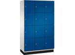 C+P Schließfachschrank Cambio, 3 Abteile, 12 Fächer, mit Sockel, B 1200 x T 525 x H 1980 mm, lichtgrau/enzianblau