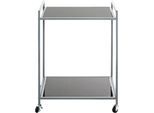 Mobiler Beistelltisch HAKU, 2 Ablagen mit jeweils bis zu 6 kg Tragkraft, B 500 x T 360 x H 690 mm, Stahl/ESG-Sicherheitsglas, grau/schwarz