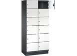 C+P Schließfachschrank Cambio, 2 Abteile, 12 Fächer, mit Sockel, B 800 x T 525 x H 1980 mm, schwarzgrau/weiß