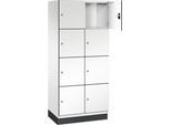C+P Schließfachschrank Cambio, 2 Abteile, 8 Fächer, mit Sockel, B 800 x T 525 x H 1980 mm, verkehrsweiß/weiß