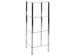 Regal HAKU, 3 Fächer mit jeweils bis zu 5 kg Tragkraft, B 390 x T 390 x H 1070 mm, Stahl/ESG-Sicherheitsglas, chrom/transparent