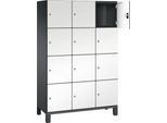 C+P Schließfachschrank Cambio, 3 Abteile, 12 Fächer, auf Füßen, B 1200 x T 525 x H 1980 mm, schwarzgrau/weiß