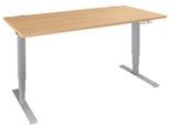 Schäfer Shop Genius Schreibtisch AERO FLEX, elektrisch höhenverstellbar, Rechteck, T-Fuß, B 1200 x T 800 x H 620-1280 mm, Buche/weißalu