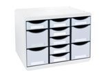 Exacompta Store-Box Multi Black Office Weiß/Harlekin, 11 offene Schubladen (7 flach/4 hoch), leise, 25 Jahre Garantie