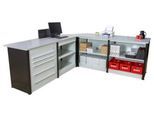 Schulte Lagertechnik erweiterbares Thekensystem MULTIplus Set 2, L-Form, 1 x Startmodul/2 x Mittelmodul/1 x Eckmodul/1 x Endmodul, ohne Arbeitsplatten