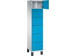 C+P Schließfachschrank Cambio, 1 Abteil, 6 Fächer, auf Füßen, B 400 x T 525 x H 1980 mm, lichtgrau/lichtblau