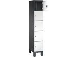 C+P Schließfachschrank Cambio, 1 Abteil, 5 Fächer, auf Füßen, B 300 x T 525 x H 1980 mm, schwarzgrau/weiß