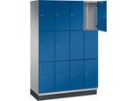 C+P Schließfachschrank Cambio, 4 Abteile, 12 Fächer, mit Sockel, B 1200 x T 525 x H 1980 mm, weißaluminium/enzianblau