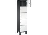 C+P Schließfachschrank Cambio, 1 Abteil, 5 Fächer, auf Füßen, B 400 x T 525 x H 1980 mm, schwarzgrau/weiß