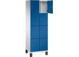 C+P Schließfachschrank Cambio, 2 Abteile, 8 Fächer, auf Füßen, B 600 x T 525 x H 1980 mm, lichtgrau/enzianblau