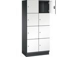 C+P Schließfachschrank Cambio, 2 Abteile, 8 Fächer, mit Sockel, B 800 x T 525 x H 1980 mm, schwarzgrau/weiß