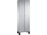 C+P Spind Cambio, 2 Abteile, auf Füßen, B 600 x T 525 x H 1980 mm, weißaluminium/enzianblau