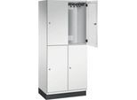 C+P Doppelstöckiger Spind Cambio, 2 Abteile, 4 Fächer, mit Sockel, B 800 x T 525 x H 1980 mm, lichtgrau