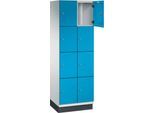 C+P Schließfachschrank Cambio, 2 Abteile, 8 Fächer, mit Sockel, B 600 x T 525 x H 1980 mm, lichtgrau/lichtblau